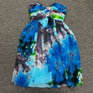 Donna Morgan Blue Pattern Strapless Dress Size 2